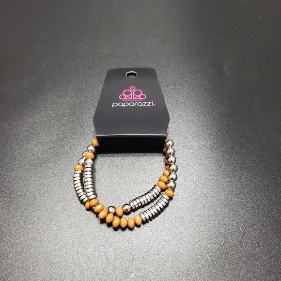 3/$15 New paparazzi boho silver tone and brown bead stretchy bracelet - Picture 6 of 6